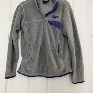 Patagonia Gray Fleece Pullover with Purple Accents